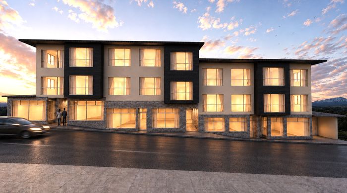 Render de la fachada principal del edificio