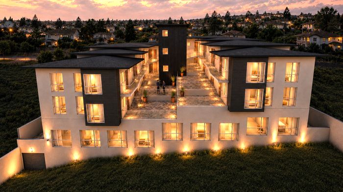 Render en perspectiva aérea del edificio
